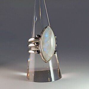 Marquise Moonstone Sterling Silver Statement Ring Multi-Band Design Size 8